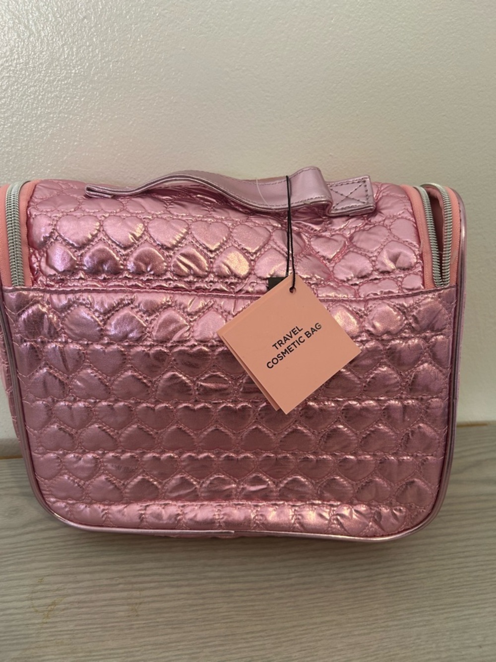 Juicy Couture Metallic Pink Quilted Travel Cosmetic Bag